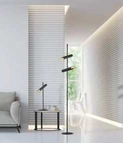 Searchlight Stehleuchte LED verstellbar 151 cm in Schwarz Gold 3000 K< Led Lampen|Bürolampen