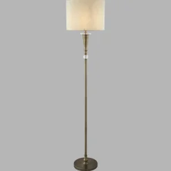 Searchlight Stehleuchte Messing Antik Natur 165 cm E27 Metall Stoff< Wohnzimmerlampen|Stofflampen