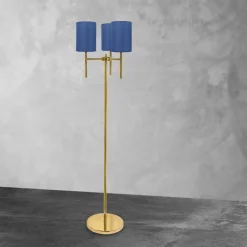 Bürolampen|Lampen Aus Aller Welt*Giovanni Battista Stehleuchte Messing Stoff Blau 3-flammig 153,5 cm klein