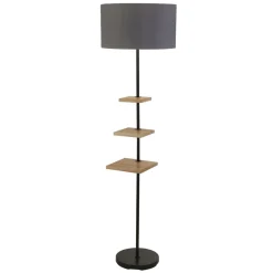 Bürolampen|Stofflampen*Searchlight Stehleuchte mit Ablage 163 cm Grau E27 Holz Stoff