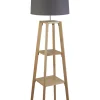 Searchlight Stehleuchte mit Ablage Holz Stoff Grau Natur E27 152 cm< Bürolampen|Stofflampen