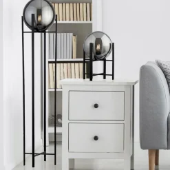 Wohnzimmerlampen|Glaslampen*Searchlight Stehleuchte Schwarz Rauchgrau E27 159 cm Glas Metall