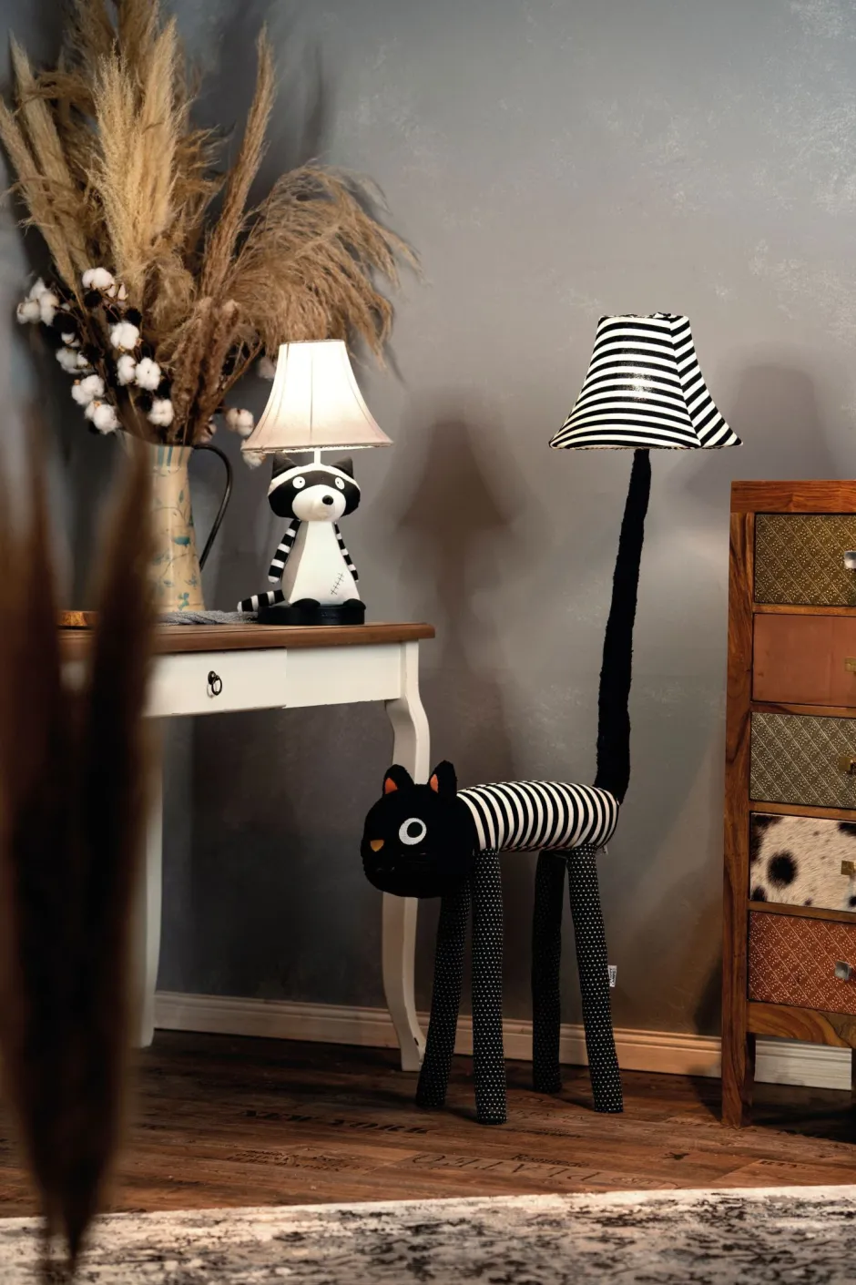 Happy Lamps Stehleuchte Schwarz Weiß Katze Kinder Erwachsene 126 cm<Kinder Kinderzimmerlampen|Kinderlampen