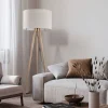 Lampen Aus Aller Welt|Stofflampen*TK Lighting Stehleuchte Skandinavisch Holz Stoff Dreibein 146 cm