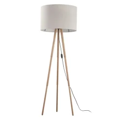 Lampen Aus Aller Welt|Stofflampen*TK Lighting Stehleuchte Skandinavisch Holz Stoff Dreibein 146 cm