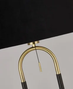 Wohnzimmerlampen|Stofflampen*Searchlight Stehleuchte Stoff Metall 161 cm E27 in Schwarz Messing