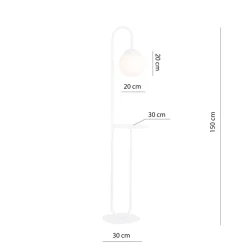 Emibig Stehleuchte Weiß 150 cm klein Glas Kugelschirm Ablage< Bürolampen|Kugellampen