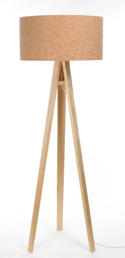 BPS Koncept Stehleuchte Wohnzimmer 146 cm Dreibein Holz Kork E27< Moderne Lampen|Holzlampen