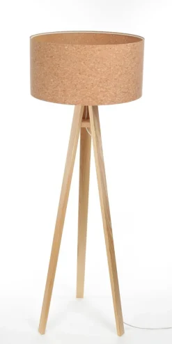 BPS Koncept Stehleuchte Wohnzimmer 146 cm Dreibein Holz Kork E27< Moderne Lampen|Holzlampen