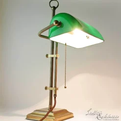 Schreibtischlampen|Metall Lampen*Berliner Messingleuchten Stilvolle Bankerleuchte Messing Glas mit Zugschalter