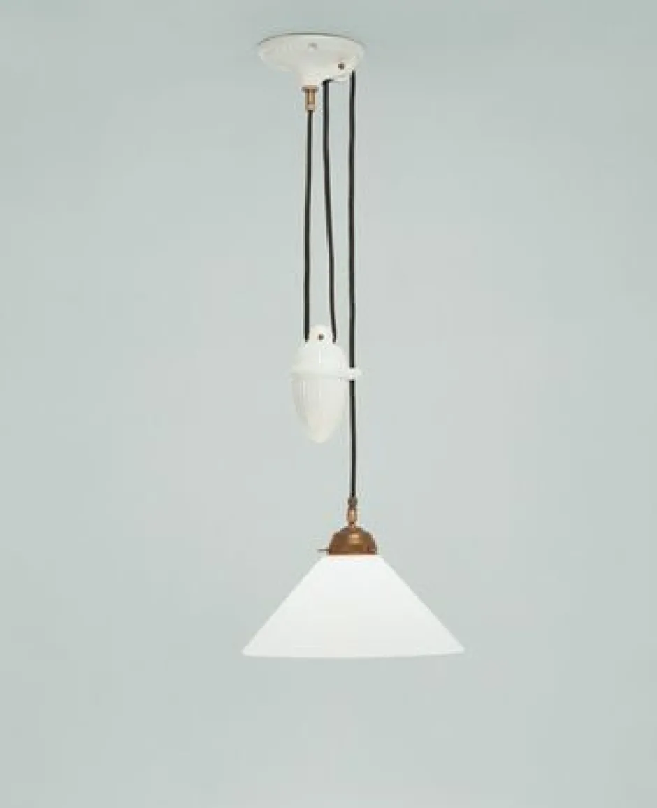 Hängelampen|Wohnzimmerlampen*Berliner Messingleuchten Stilvolle Hängelampe Messing Glas Weiß E27 Ø30 cm rund