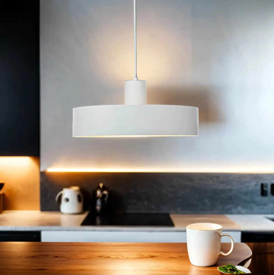 Sigma Stilvolle Pendellampe Rif Weiß breite Schirmform< Hängelampen|Esszimmer Lampen