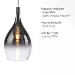 Hängelampen|Bürolampen*Paul Neuhaus Stilvolle Pendelleuchte Glas Chrom Anthrazit E27 Ø20 cm