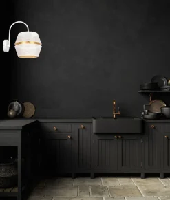 Belis Stilvolle Wandleuchte Metall Weiß Gold H:25 cm E27< Wohnzimmerlampen|Küchenlampen