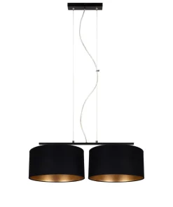 Bürolampen|Wohnzimmerlampen*Belis Stoff Hängelampe blendarm Schwarz Gold E27 70 cm lang