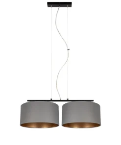 Belis Stoff Hängelampe blendarm Graphit Gold E27 70 cm lang< Bürolampen|Wohnzimmerlampen