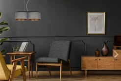 Belis Stoff Hängelampe blendarm Graphit Gold E27 70 cm lang< Bürolampen|Wohnzimmerlampen