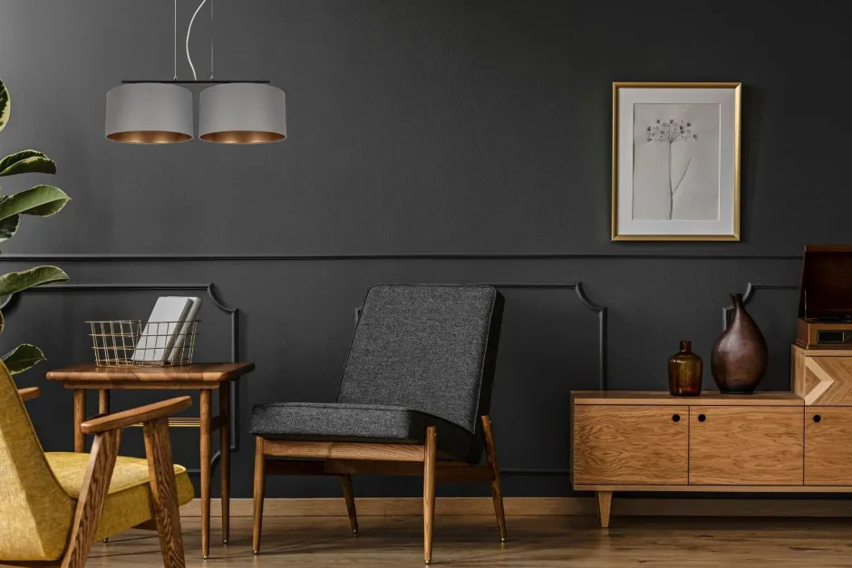 Belis Stoff Hängelampe blendarm Graphit Gold E27 70 cm lang< Bürolampen|Wohnzimmerlampen