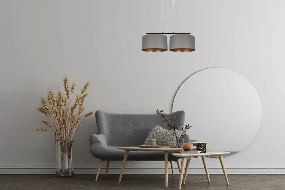 Belis Stoff Hängelampe blendarm Graphit Gold E27 70 cm lang< Bürolampen|Wohnzimmerlampen