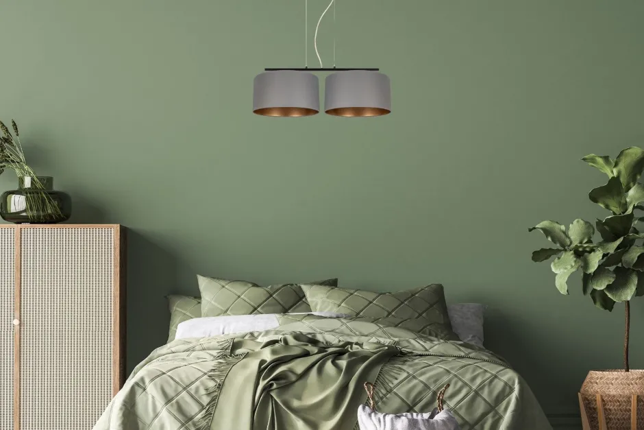 Belis Stoff Hängelampe blendarm Graphit Gold E27 70 cm lang< Bürolampen|Wohnzimmerlampen