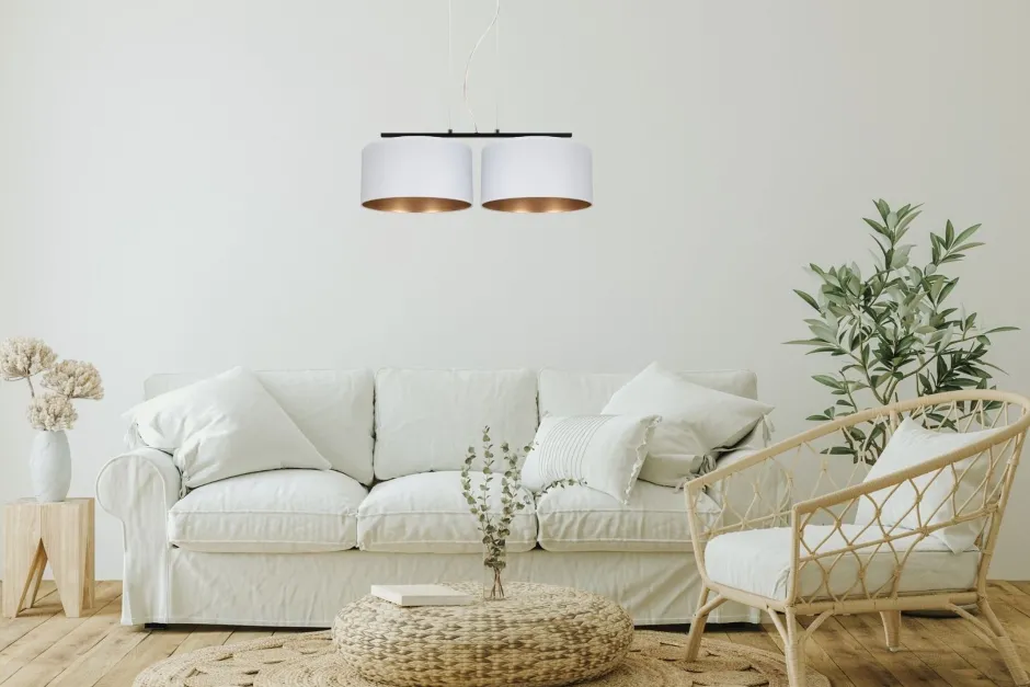 Belis Stoff Hängelampe Schwarz Weiß Gold E27 70 cm lang< Wohnzimmerlampen|Esszimmer Lampen