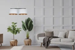 Belis Stoff Hängelampe Schwarz Weiß Gold E27 70 cm lang< Wohnzimmerlampen|Esszimmer Lampen