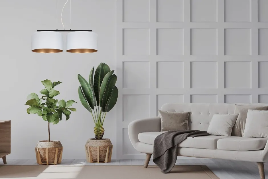 Belis Stoff Hängelampe Schwarz Weiß Gold E27 70 cm lang< Wohnzimmerlampen|Esszimmer Lampen