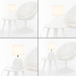 TK Lighting Stoff Lampenschirm Weiß für Tischlampe Ø20cm BAHATI< Lampenschirme