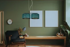 Belis Stoff Pendelleuchte blendarm Grün Muster E27 70 cm lang< Hängelampen|Bürolampen