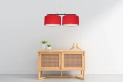 Belis Stoff Pendelleuchte blendarm Rot Weiß E27 70 cm lang< Hängelampen|Bürolampen