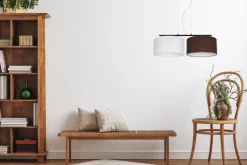 Belis Stoff Pendelleuchte blendarm Weiß Braun E27 70 cm lang< Hängelampen|Bürolampen