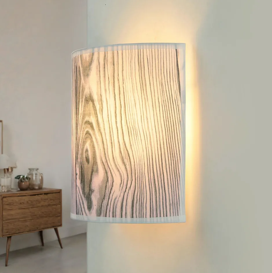 Wandleuchten|Flurlampen*Easylight Stoff Wandlampe ALICE Lila Holz Optik Loft Design E27