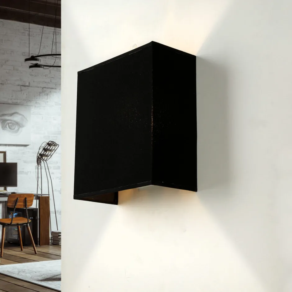 Duolla Stoff Wandleuchte Schwarz eckig E27 Loft Design ALICE< Wandleuchten|Flurlampen