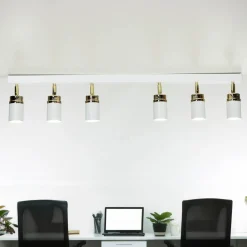 Moderne Lampen|Esszimmer Lampen*Luminex Strahler Weiß Gold 90 cm 6-flammig GU10 Metall