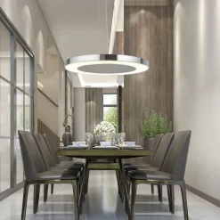 Wohnzimmerlampen|Esszimmer Lampen*Searchlight Stylische LED Pendelleuchte Metall Glas Ø50 cm in Chrom