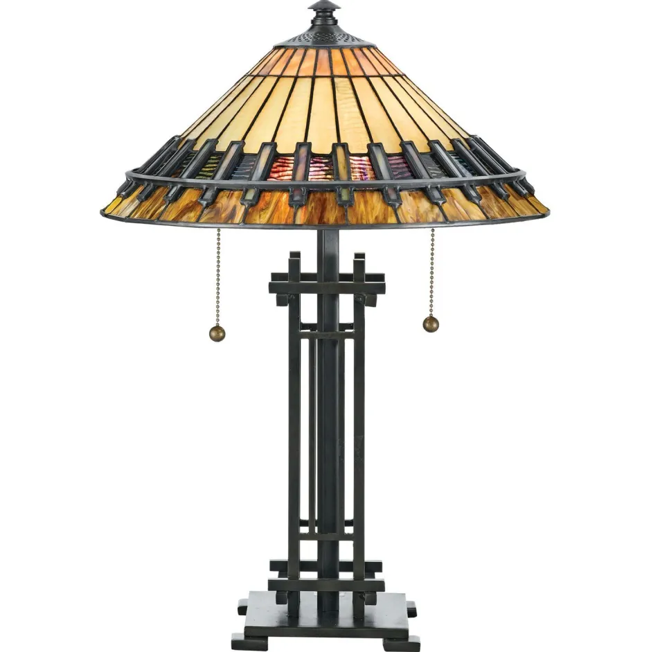 Elstead Tiffany Lampe Tisch Zugschalter 57cm hoch Premium Design< Glaslampen|Designerlampen