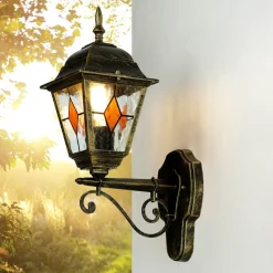 Rustikale Lampen|Rustikale Außenleuchten*Easylight Tiffany Stil Lampe außen Gold Antik E27 SALZBURG