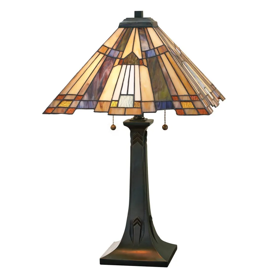 Elstead Tiffany Tischleuchte Zugschalter H:64cm Lampe< Wohnzimmerlampen|Glaslampen