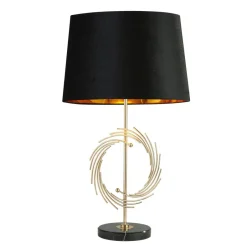 Searchlight Tischlampe 56 cm D: 35 cm E27 in Gold Schwarz rund< Stofflampen|Schlafzimmer Lampen
