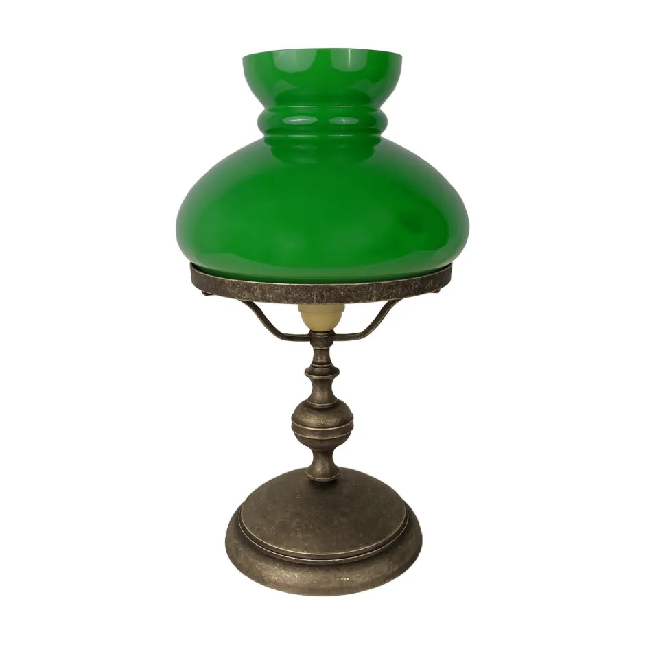 Giovanni Battista Tischlampe 39 cm Jugendstil Glas Messing in Bronze Antik Grün< Tischlampen|Jugendstil Lampen