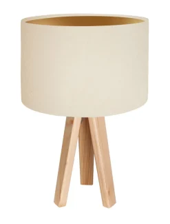 Schlafzimmer Lampen|Holzlampen*BPS Koncept Tischlampe AYLMER Creme Gold Retro Dreibein 46cm Holz