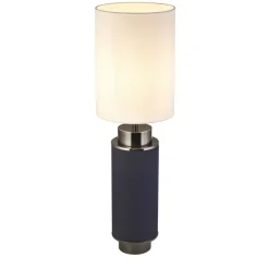 Searchlight Tischlampe Blau Weiß Nickel 72 cm hoch E27 Stoff Metall< Schlafzimmer Lampen|Stofflampen