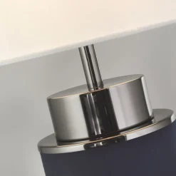 Searchlight Tischlampe Blau Weiß Nickel 72 cm hoch E27 Stoff Metall< Schlafzimmer Lampen|Stofflampen