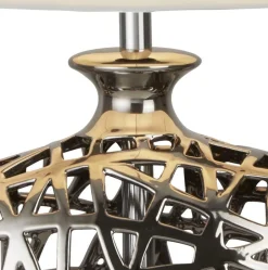 Stofflampen|Schlafzimmer Lampen*Searchlight Tischlampe Chrom Weiß E27 57 cm Ø 36 cm Stoff Keramik