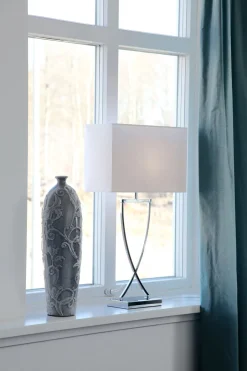 Wohnzimmerlampen|Schlafzimmer Lampen*By Rydéns Tischlampe Chrom Weiß Metall Stoff E27 69 cm hoch