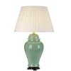 Tischlampen|Schlafzimmer Lampen*Elstead Tischlampe Creme Grün 81cm hoch Keramik Stoff