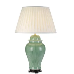 Tischlampen|Schlafzimmer Lampen*Elstead Tischlampe Creme Grün 81cm hoch Keramik Stoff