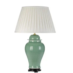 Tischlampen|Schlafzimmer Lampen*Elstead Tischlampe Creme Grün 81cm hoch Keramik Stoff