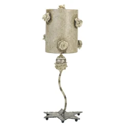 Elstead Tischlampe Creme Metall Stoff 55 cm hoch E27< Tischlampen|Schlafzimmer Lampen