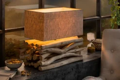 Invicta Interior Tischlampe Design Treibholz Stoff Unikat ATHELLA< Lampen Treibholz|Tischlampen